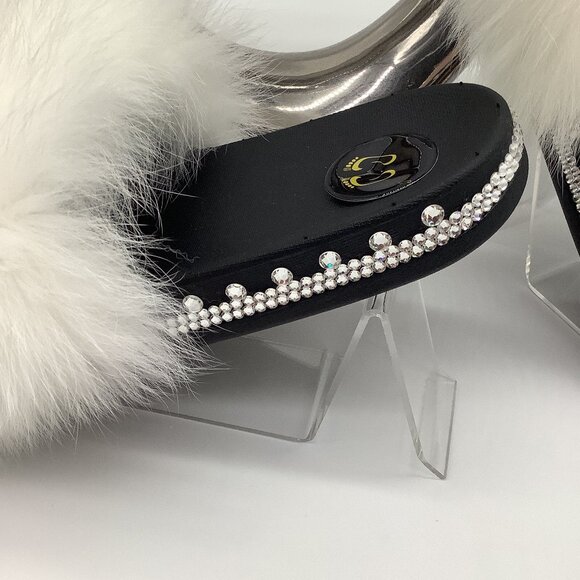 100% Real Fox Fur Slides In-stock Fast Shipping with Swarovski Crystals size10 - Picture 2 of 4